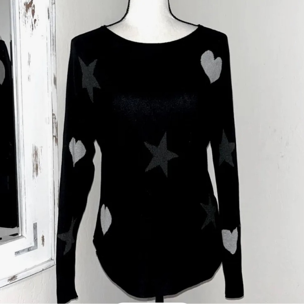 Rachel Zoe Star and Heart Lightweight  Black Knit Sweater Size Small